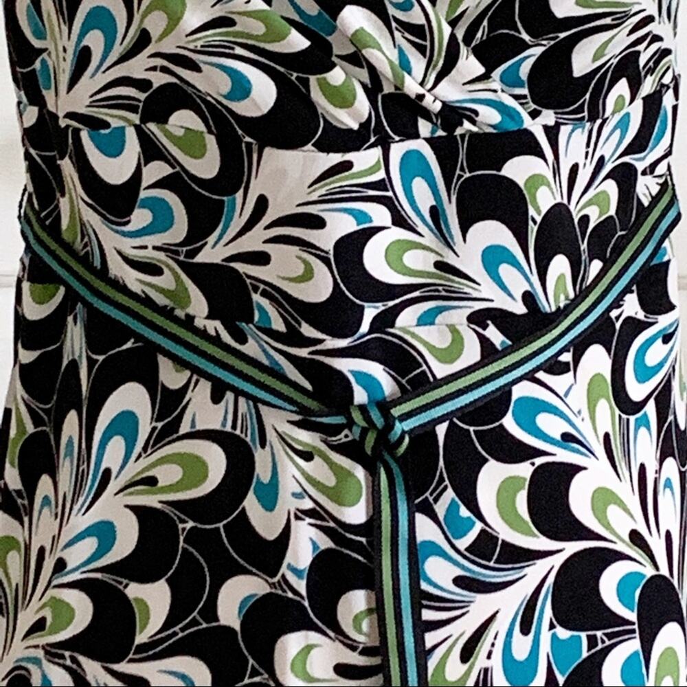 LOFT Dress Brown Blue Green Floral Sleeveless Ribbon Belted Dress Size 6 - Picture 11 of 15